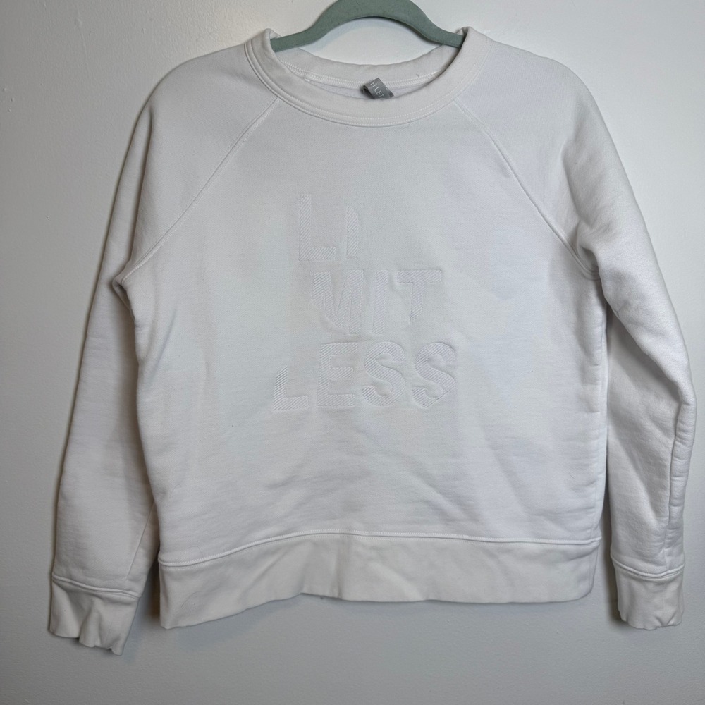 Athleta Limitless Graphic Sweatshirt Womens S White Embossed‎ Crew Neck Raglan